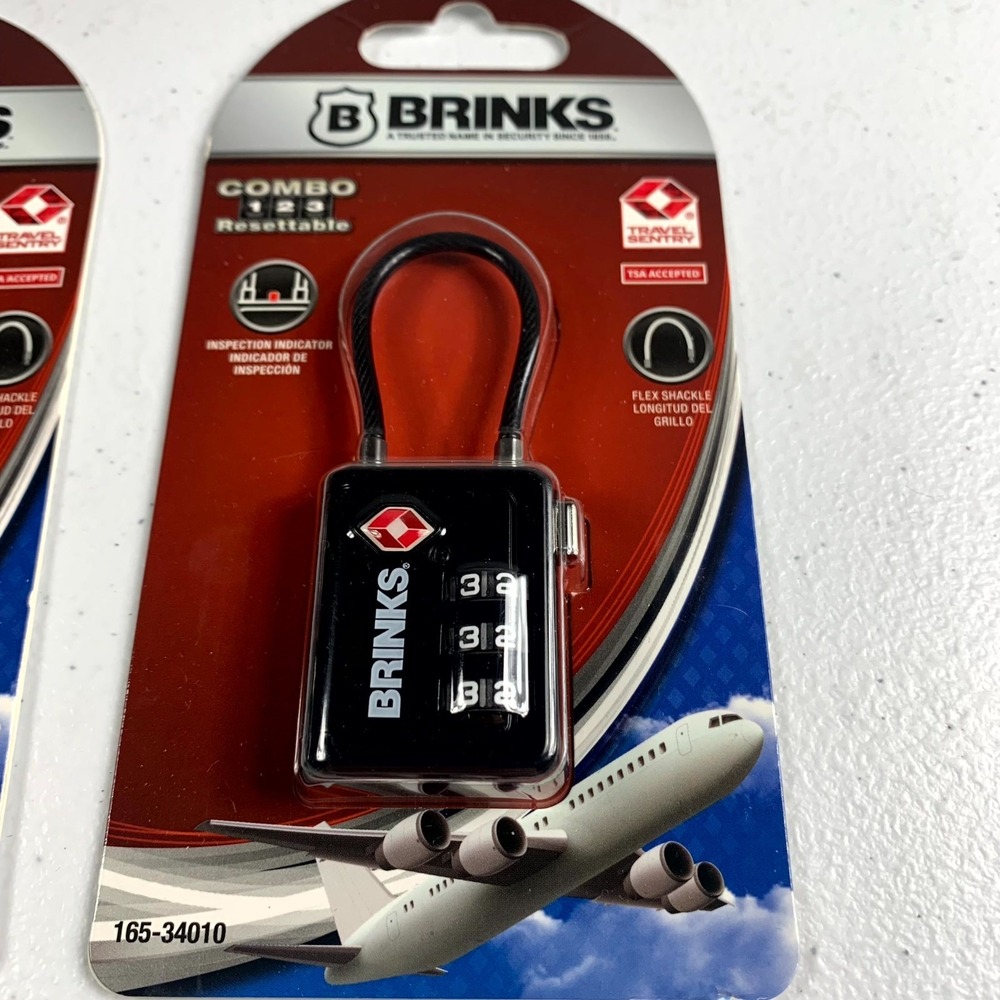 Brinks 34mm Solid Body TSA Indicator 3-Dial Resettable Lock Cable Shackle 2 Pack - Picture 2 of 4